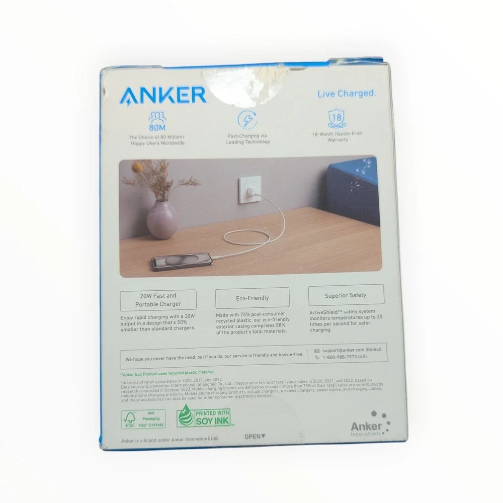 K3-O Anker 20W PD Nano USB-C Fast Charge Wall‎ Charger - White